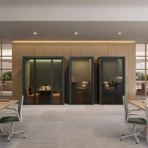 Phone booth and privacy pod with integrated display and audio for focused calls in Malaysian offices